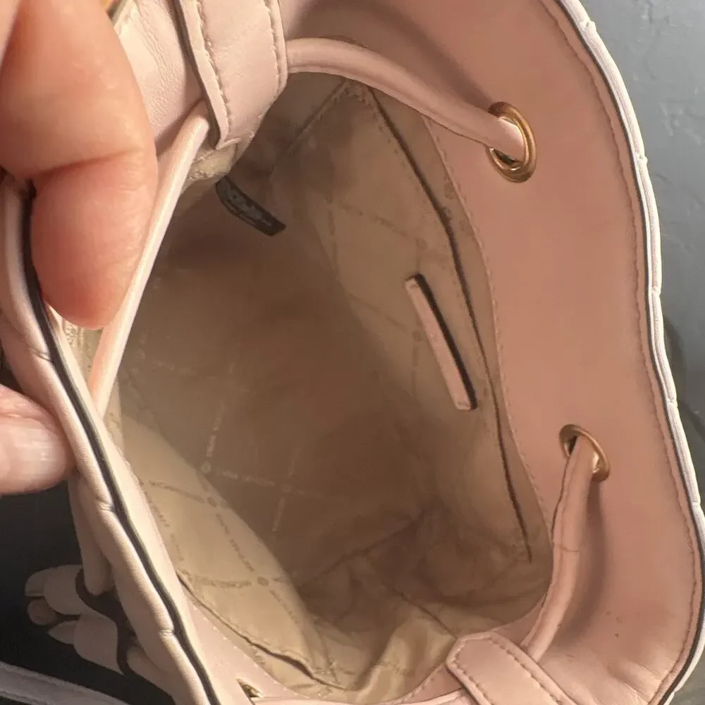 Michael Kors Pink Drawstring Bucket Bag Small Top Handle Detachable Crossbody